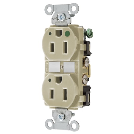 Hubbell Wiring Device-Kellems Straight Blade Receptacle, 5-15R, 15 A, 125V AC, 2 Pole, 3 Wire, Grounded 8200IVL